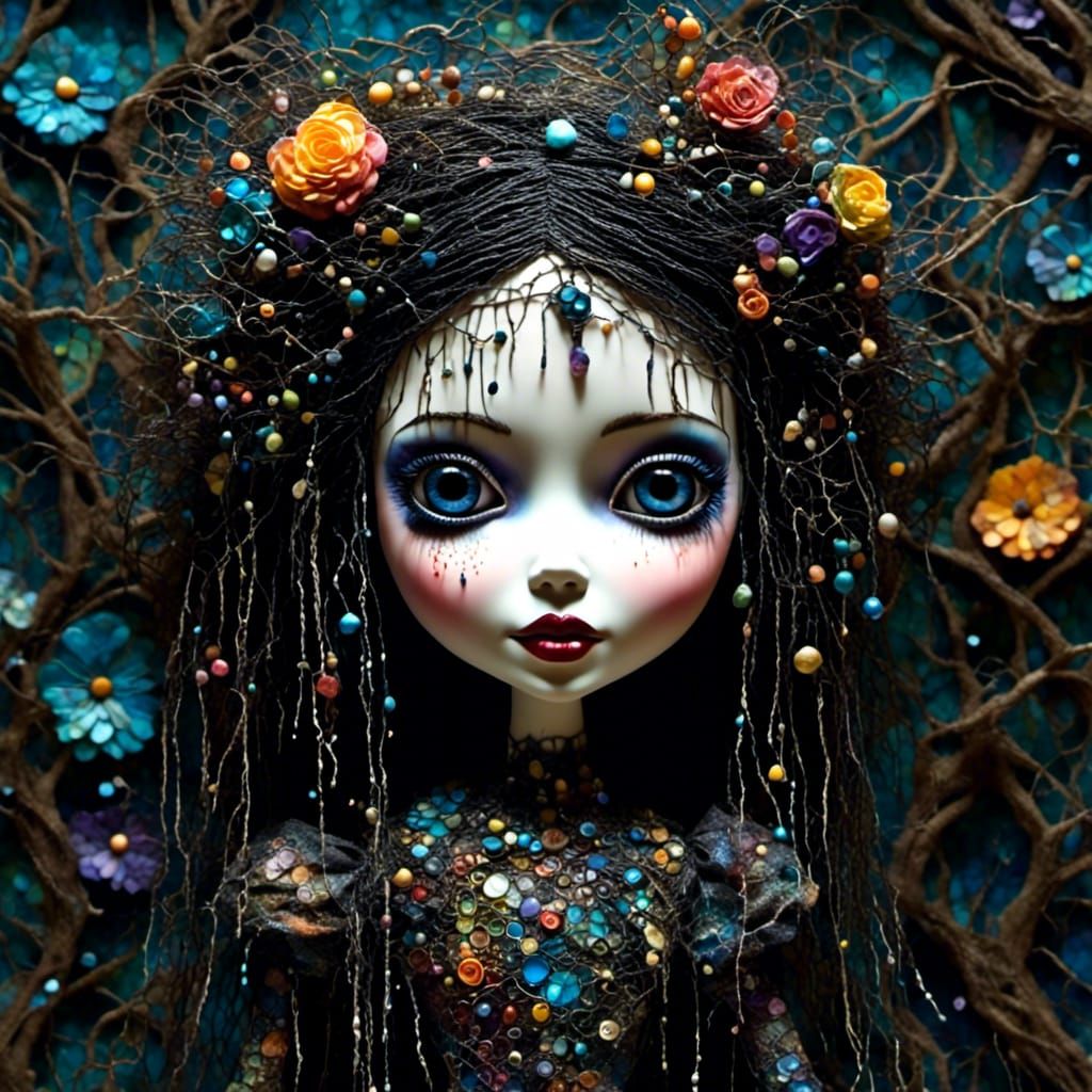 <lora:PR Twiggy Dolls:1.0> <lora:PR Blythe Doll:1.0> <lora:PR Alcohol WC Glass:1.0> Alcohol ink portrait ...  by @Tasehane