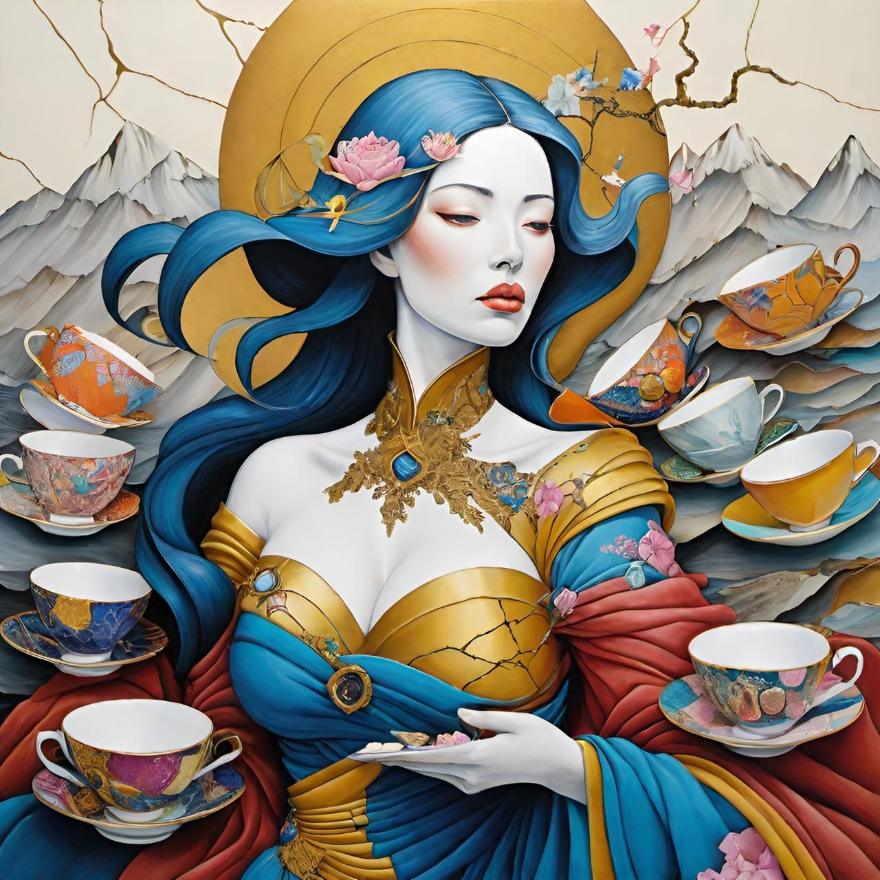 Teapot Teacup and Flowers