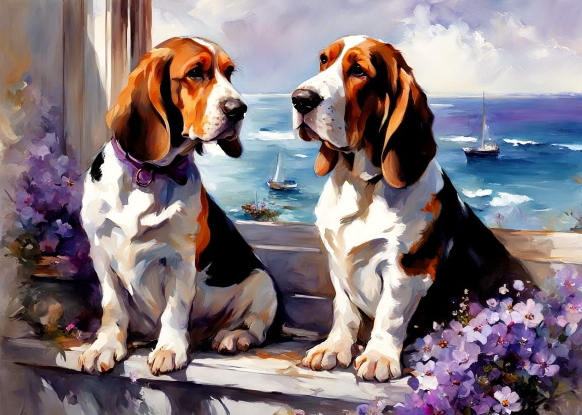 2 beautiful basset hounds.  by @Ylona