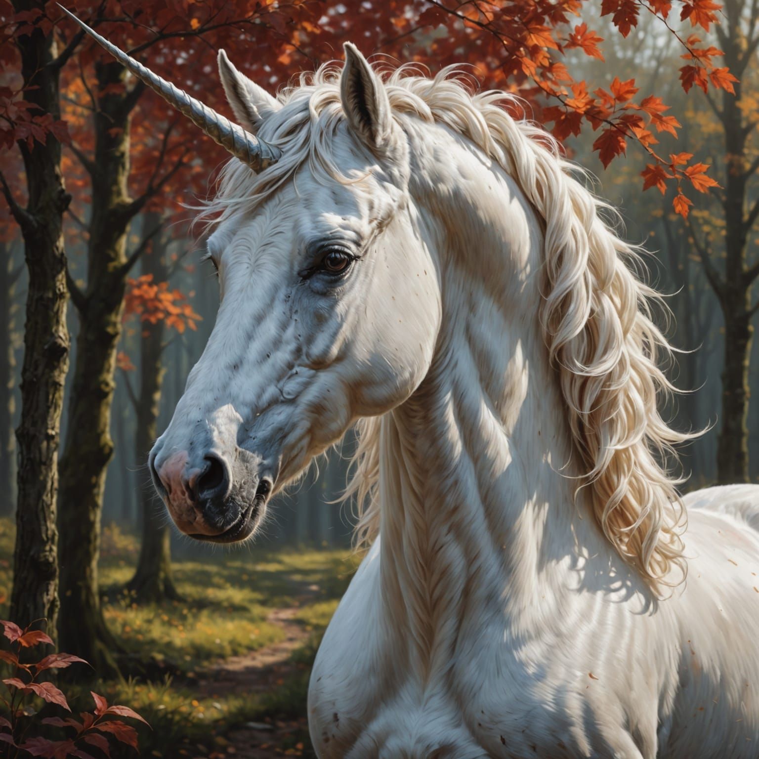 Majestic White Unicorn Portrait, Highly Detailed Digital Art