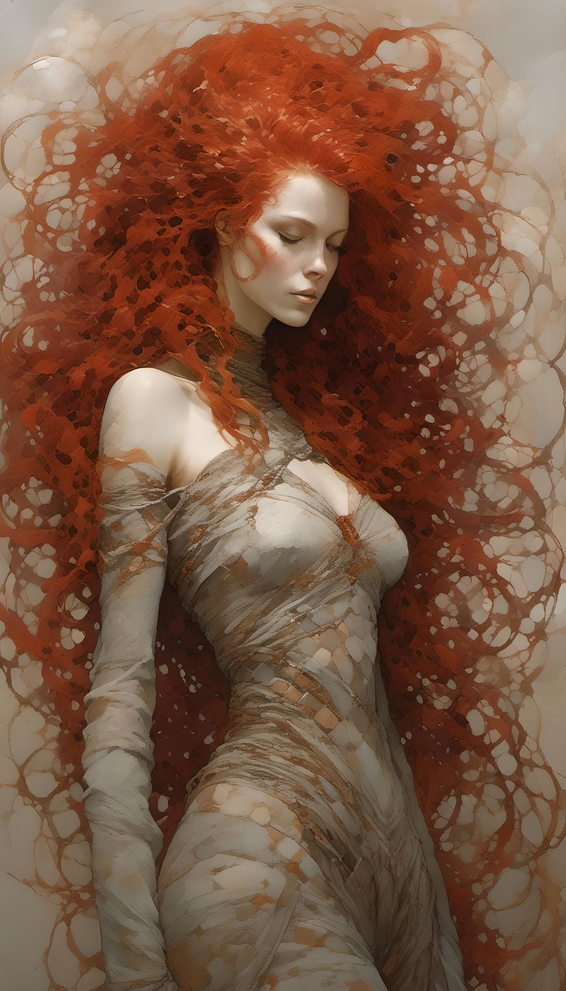 <lora:Soft:1.0> A vision of beauty and strength, this woman from the Riddick universe is a sight to behold. Her red hair cascades down her b...