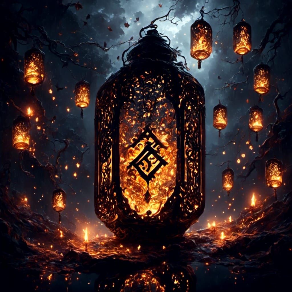 Glowing rune black on a flying lanterns, Sunsets are proof that no matter what happens, every day can end beautifully, And when sunlight we...