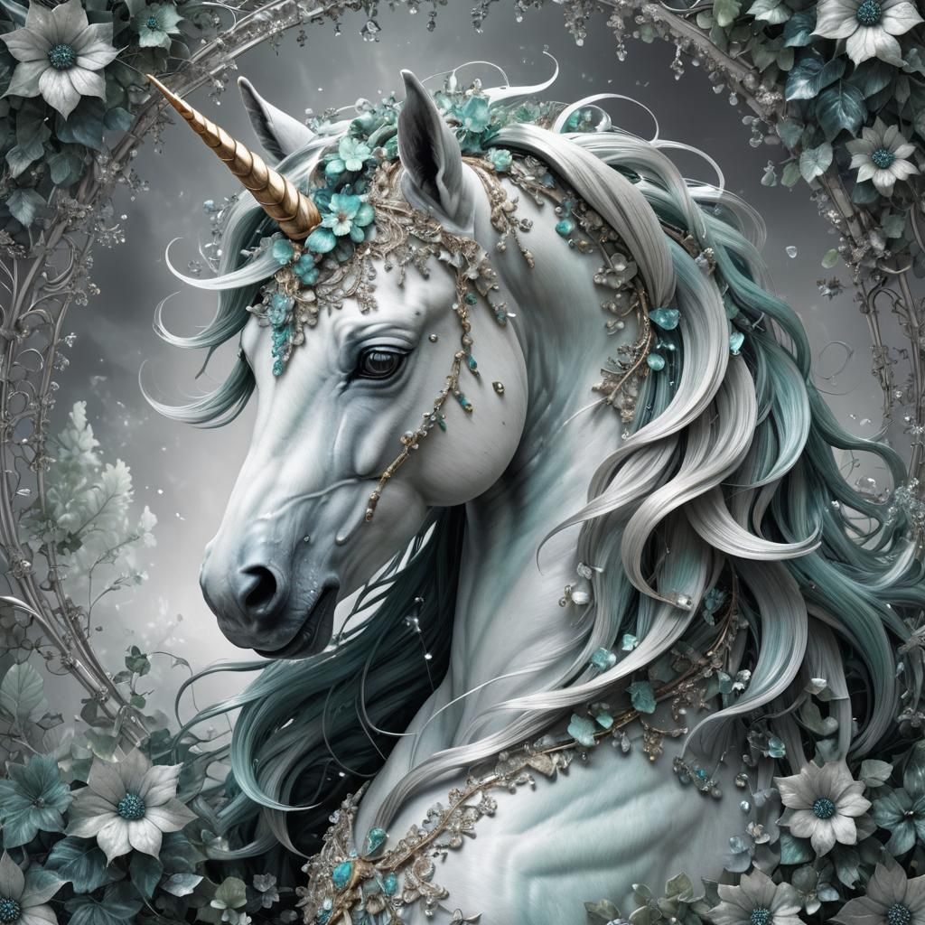 Teal Mint and Silver Unicorn
