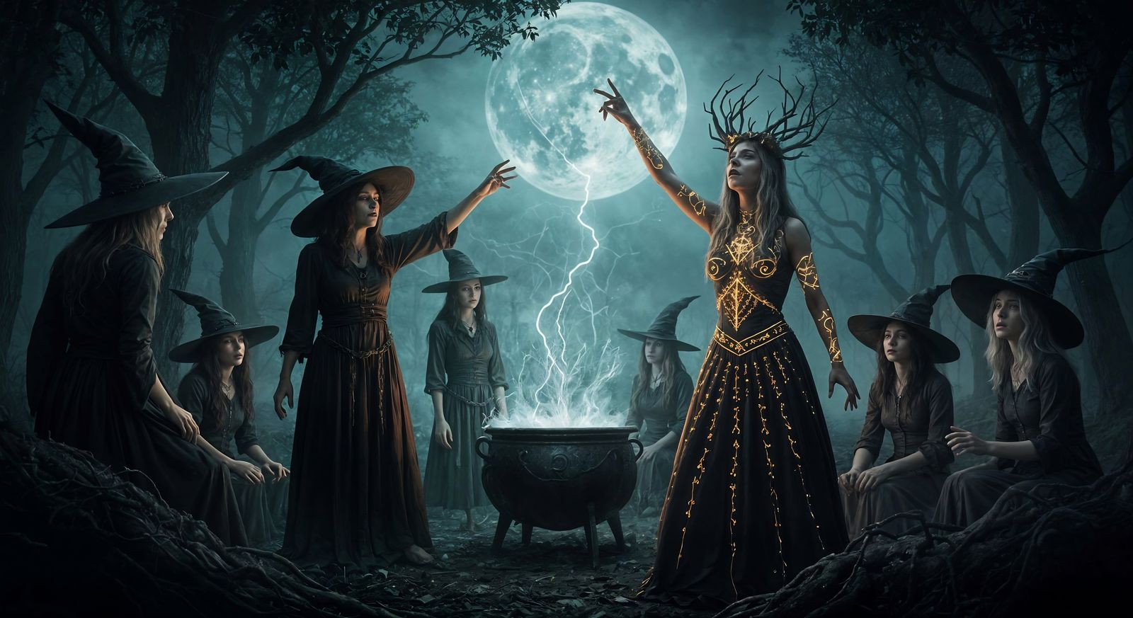 Witches Coven Practicing Storm Magic  by @AshenAlar