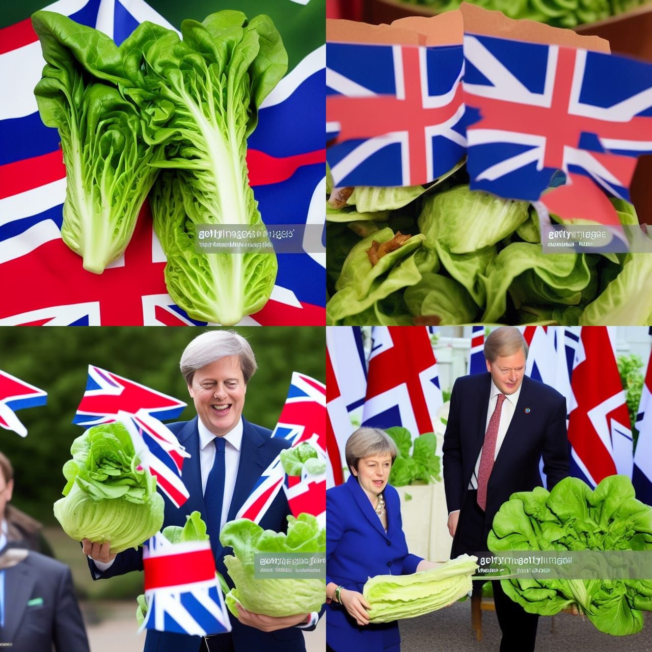 Tory Prime Minister is a lettuce, lettuce with British flags behind it