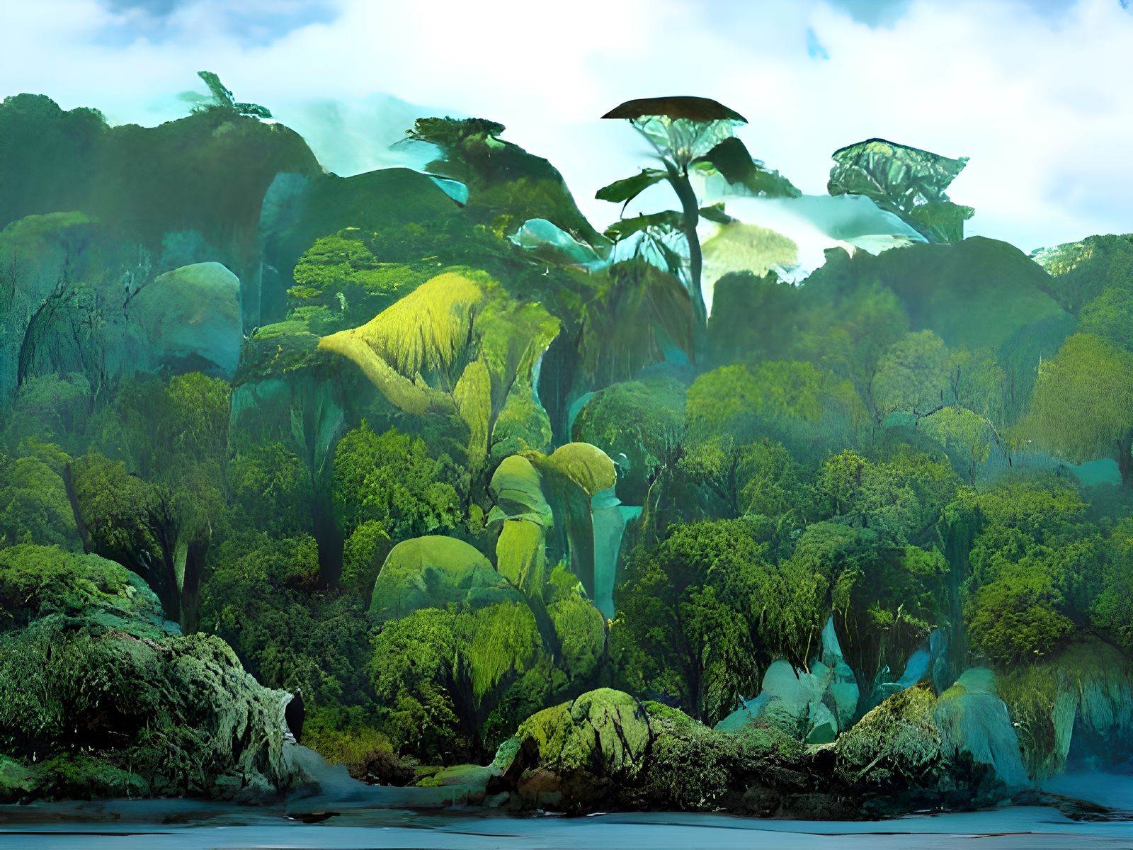Mangrove swamp | Roger Dean poster style