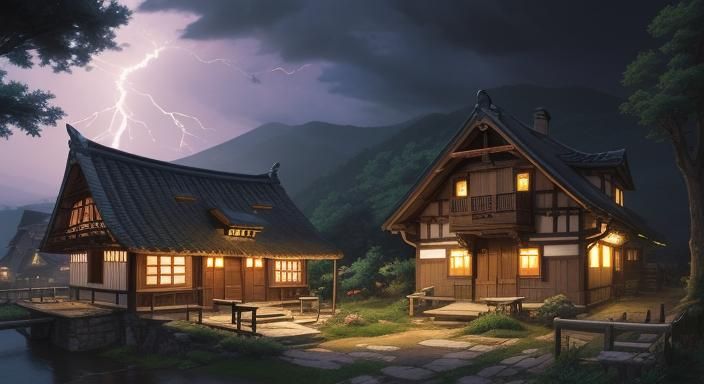 concept art painting of a tavern with european and japanese ...