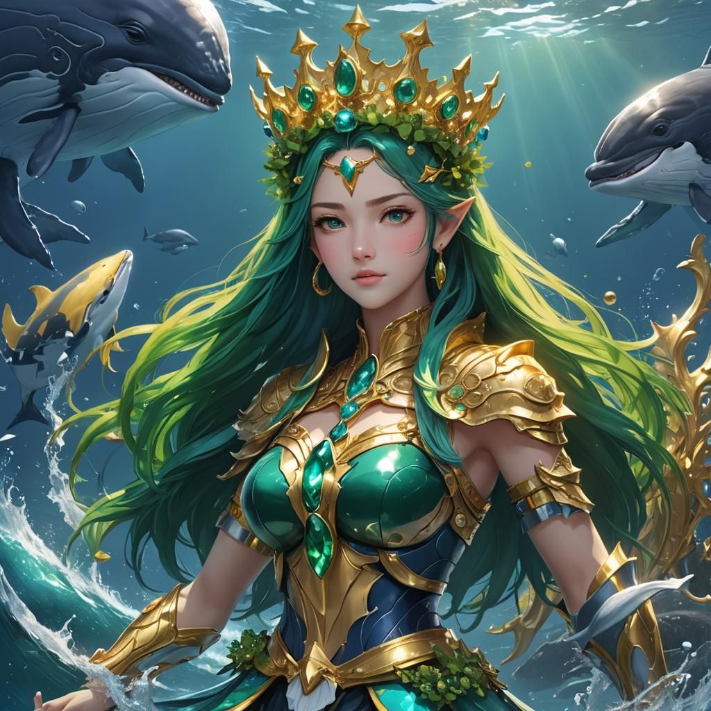Ocean Queen and Whale in 3D Anime Style