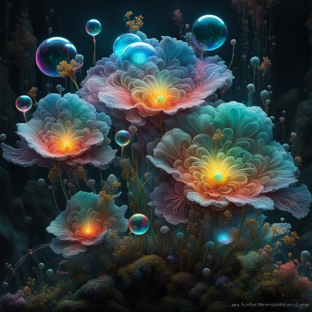Bioluminescent Flowers & Bubbles  by @Chickadee