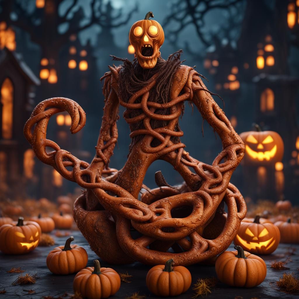 A Halloween man made of pretzel  by @Dawn