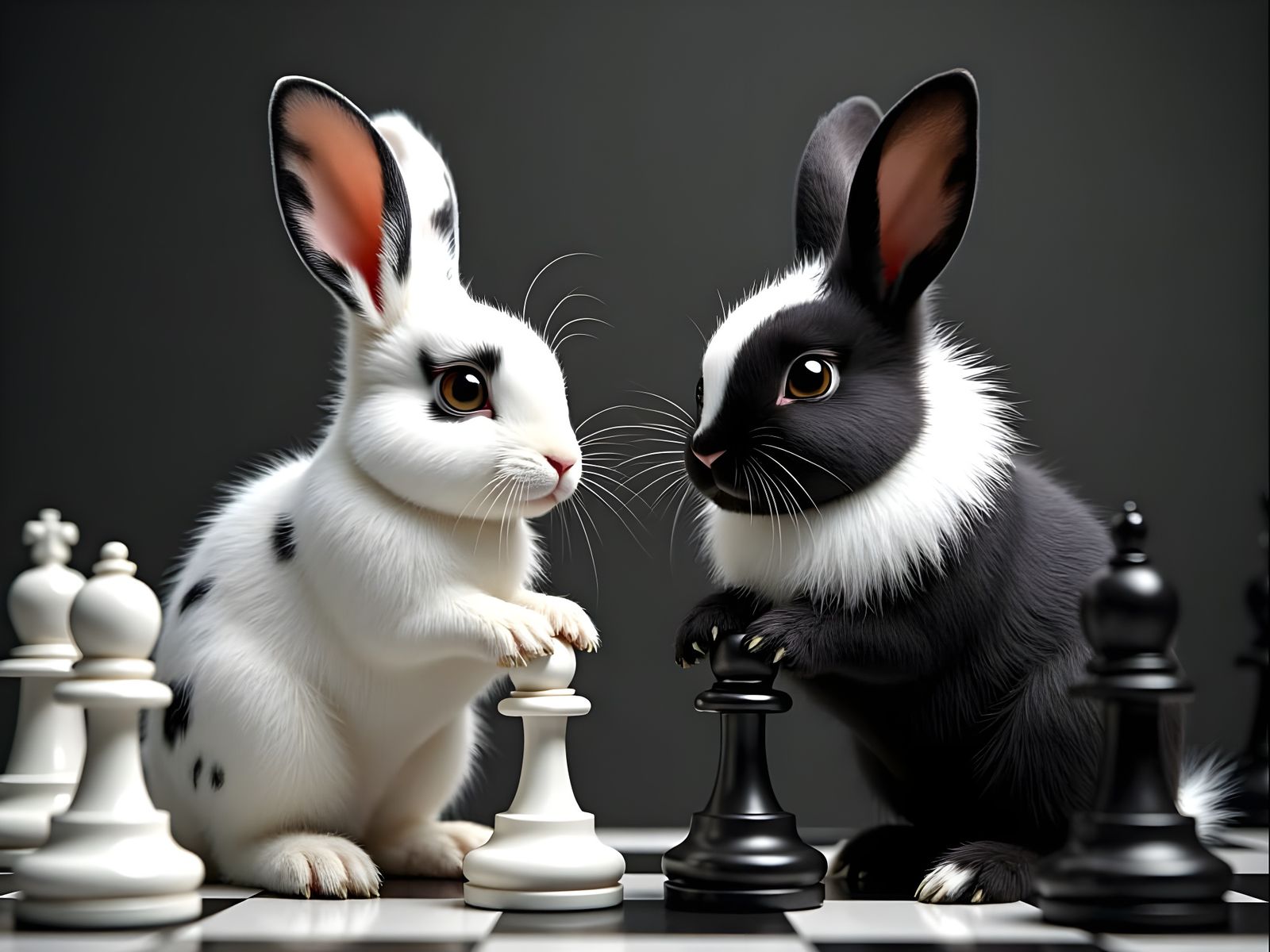 Black versus White Chess Bunnies  by @Gary Murakami
