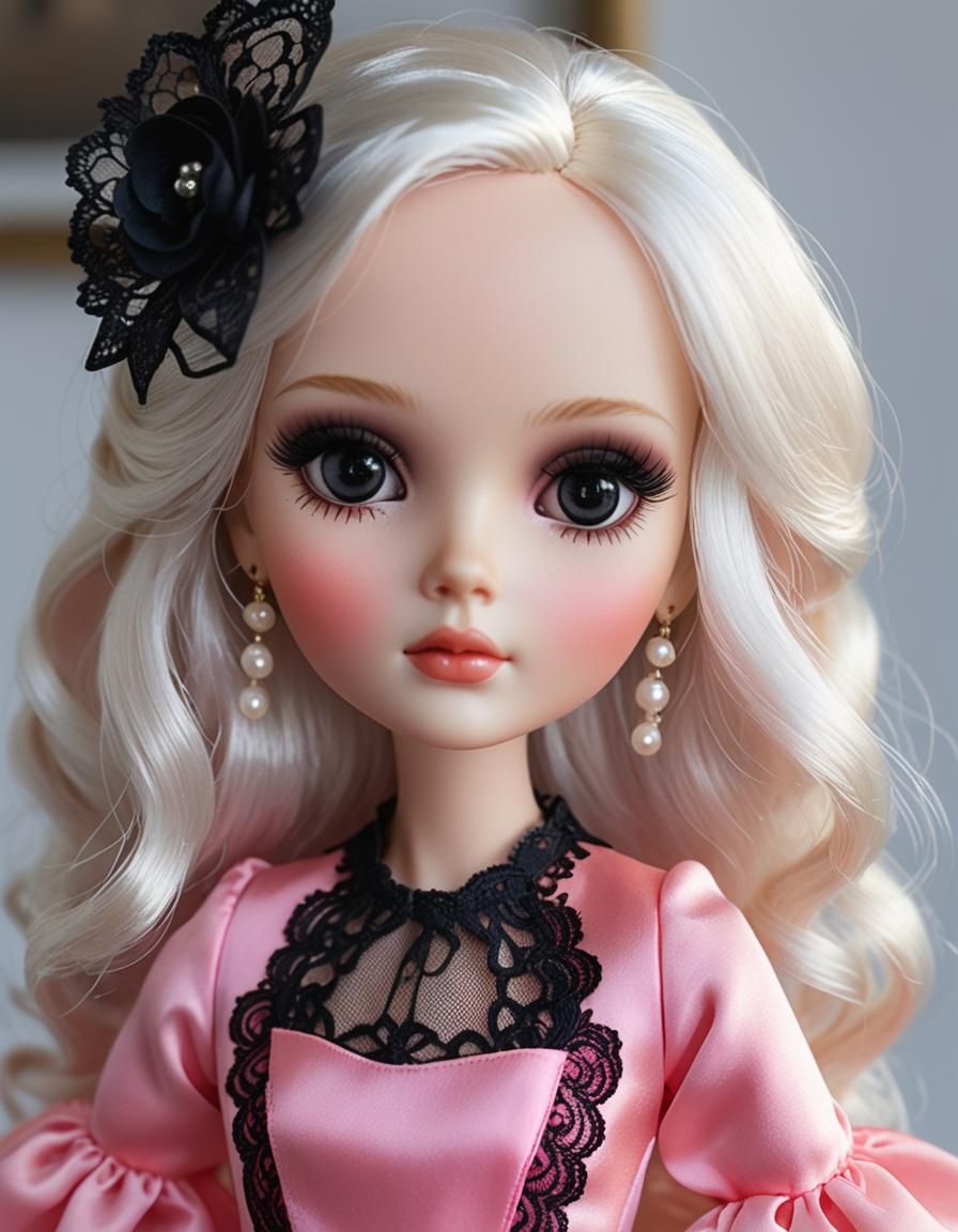 Pretty doll in Marina Bychova style with white hair and blac...