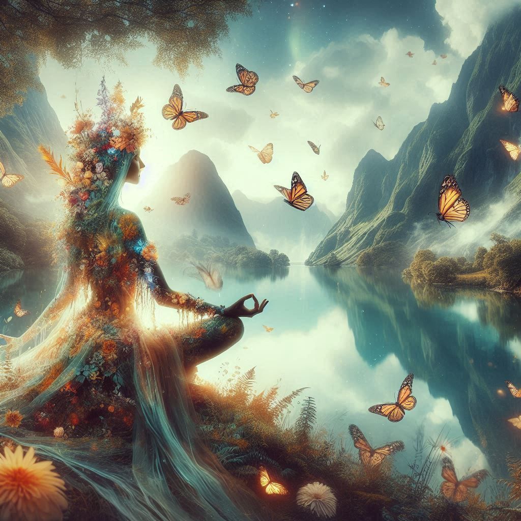 double exposure beautiful fantasy portrait landscape..