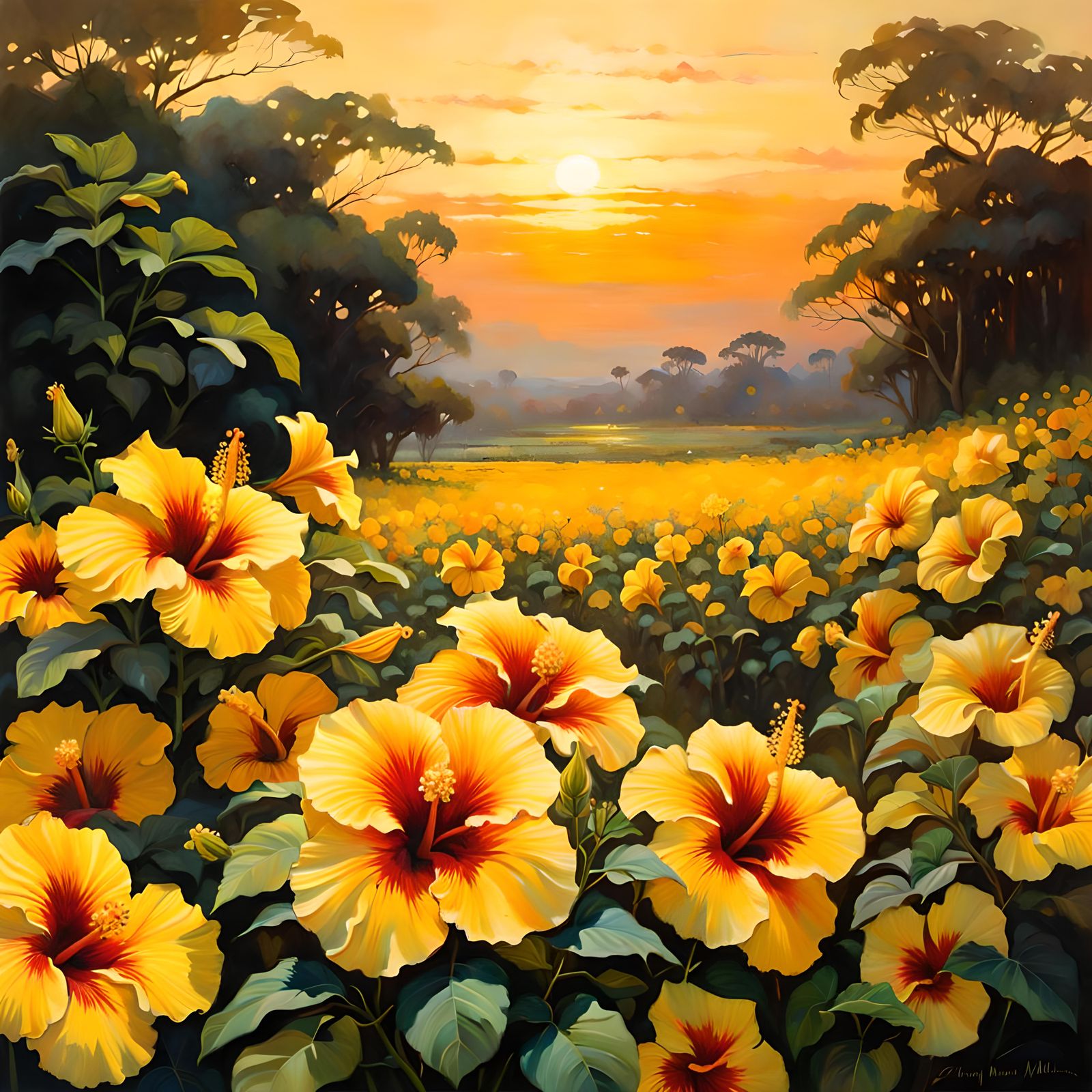 Field of yellow hibiscus flowers 🌼  by @Revenant_