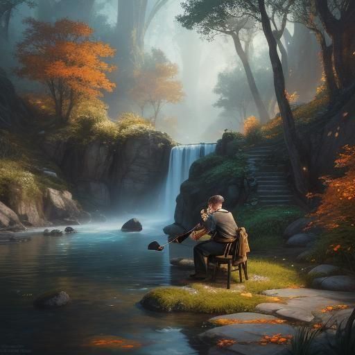 Boy Plays Violin With Delicate Natural Background