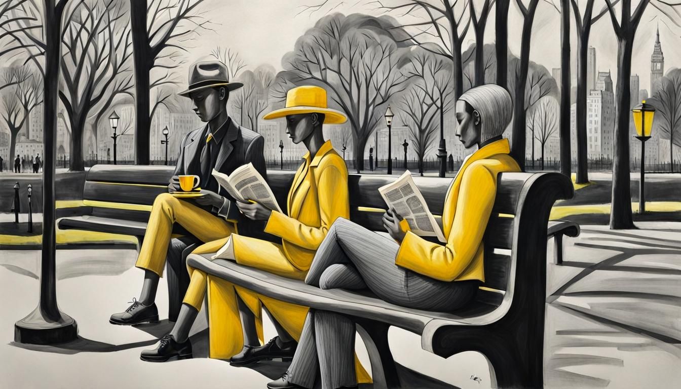 Cartoon Mannequins in Park: Charcoal Drawing