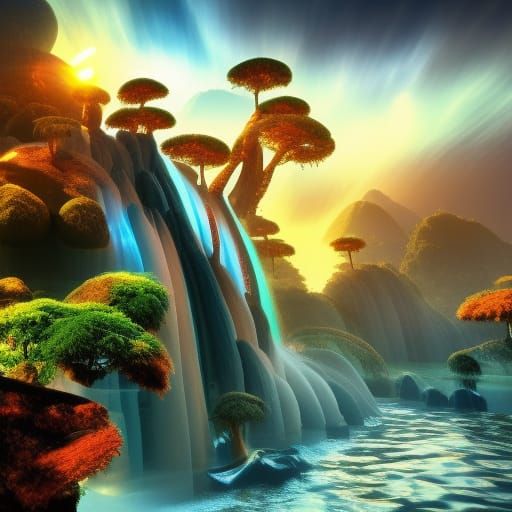 Avatar floating Islands in water world waterfalls 8k resolut...