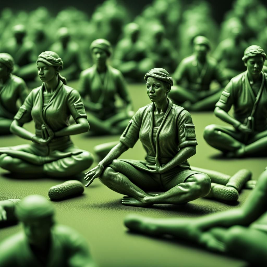 Woman green toy soldiers doing yoga AI Generated Artwork NightCafe