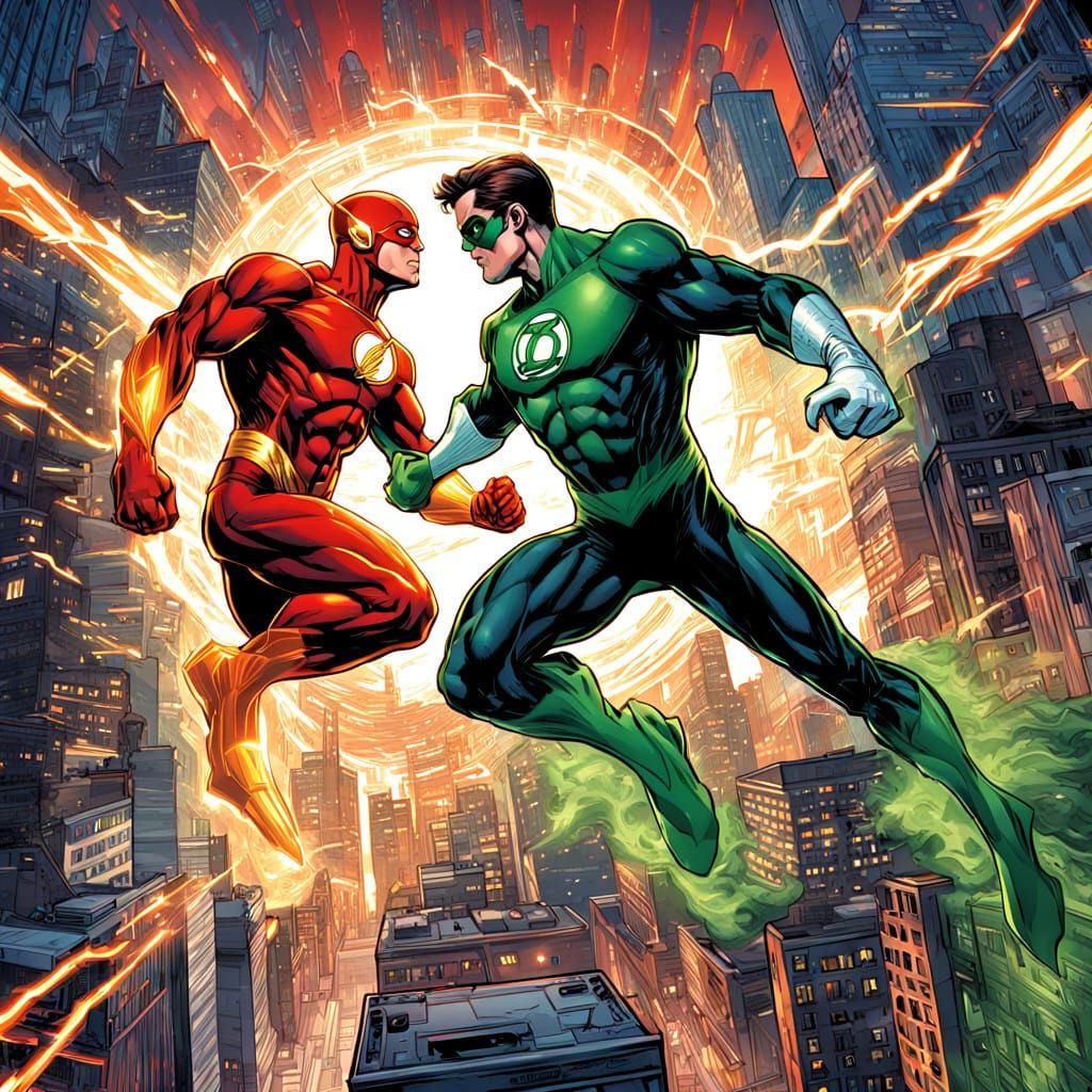 Comic Book Style 
Flash Vs Green Lantern  by @AlfredStephen