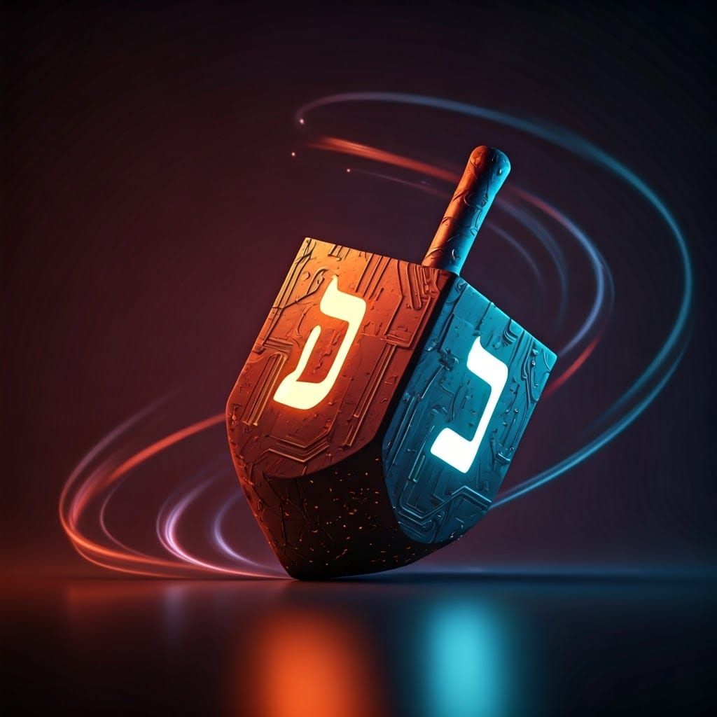 Luminous Dreidel in Cyberpunk Atmosphere
