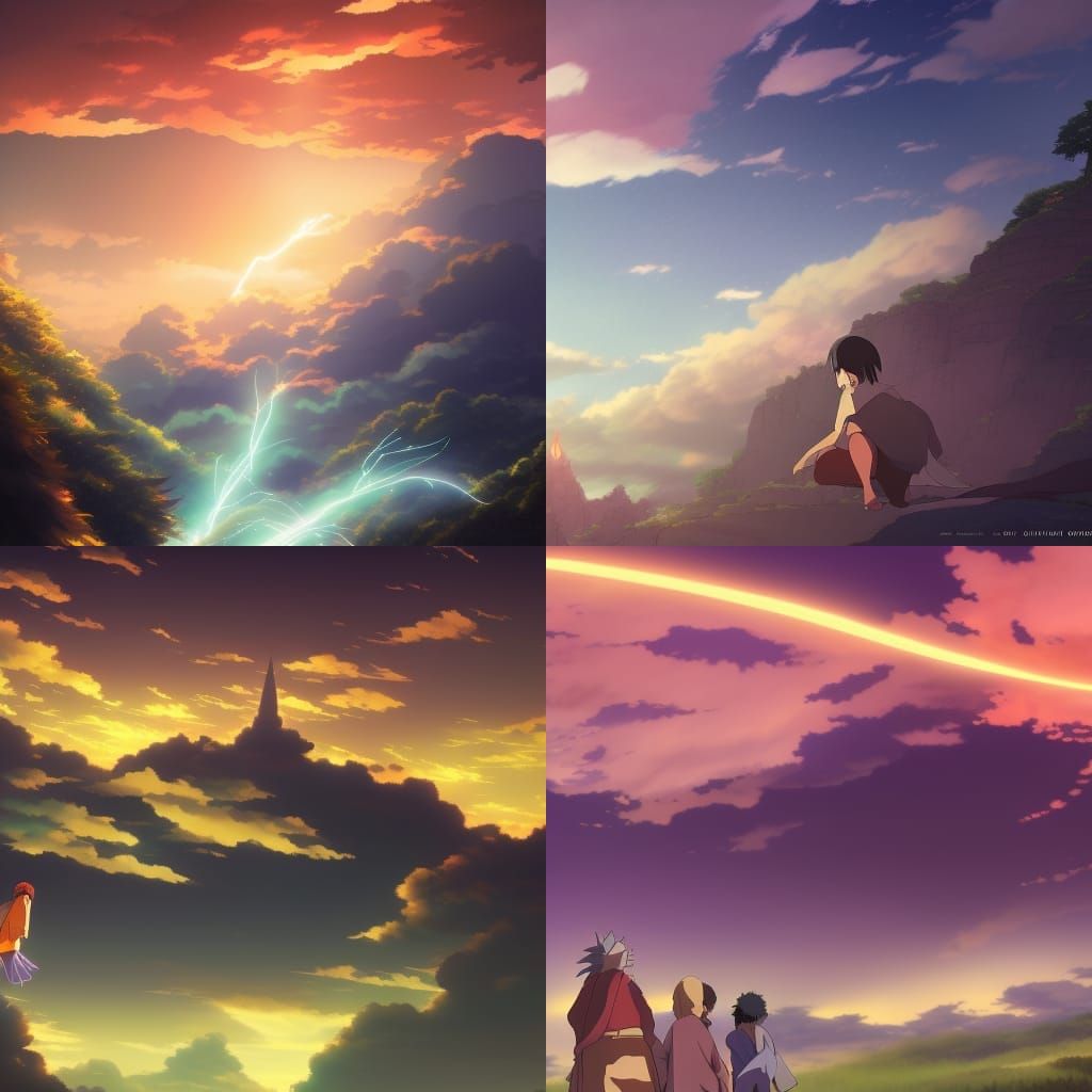 wizards clash with light and dark magic spliting the sky ope...