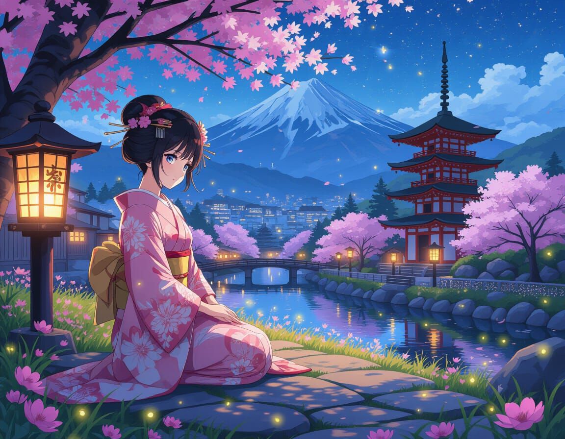 Geisha in Pink Kimono: Anime Masterpiece