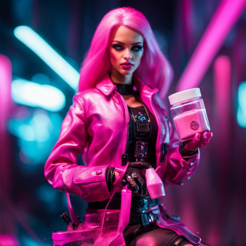 Cyberpunk Barbie Doll Holding Pink Powder - AI Generated Artwork ...