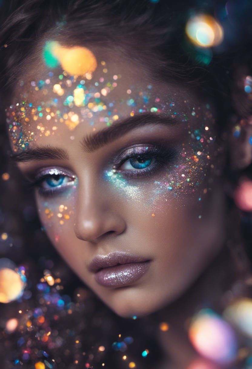 glitter makeup, bokeh, sparkle, shimmer, holographic, opal