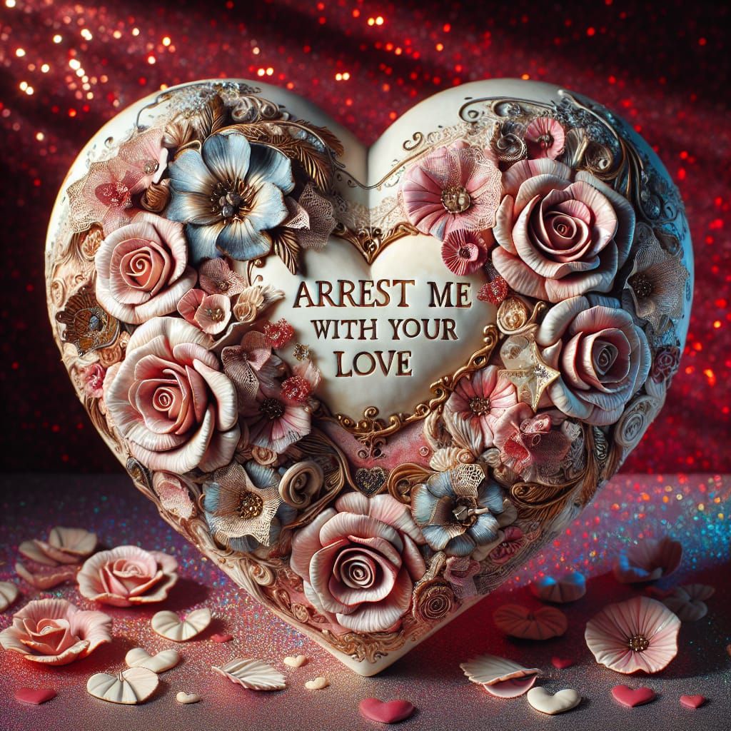 Romantic Ceramic Heart Sculpture with Roses and Lace