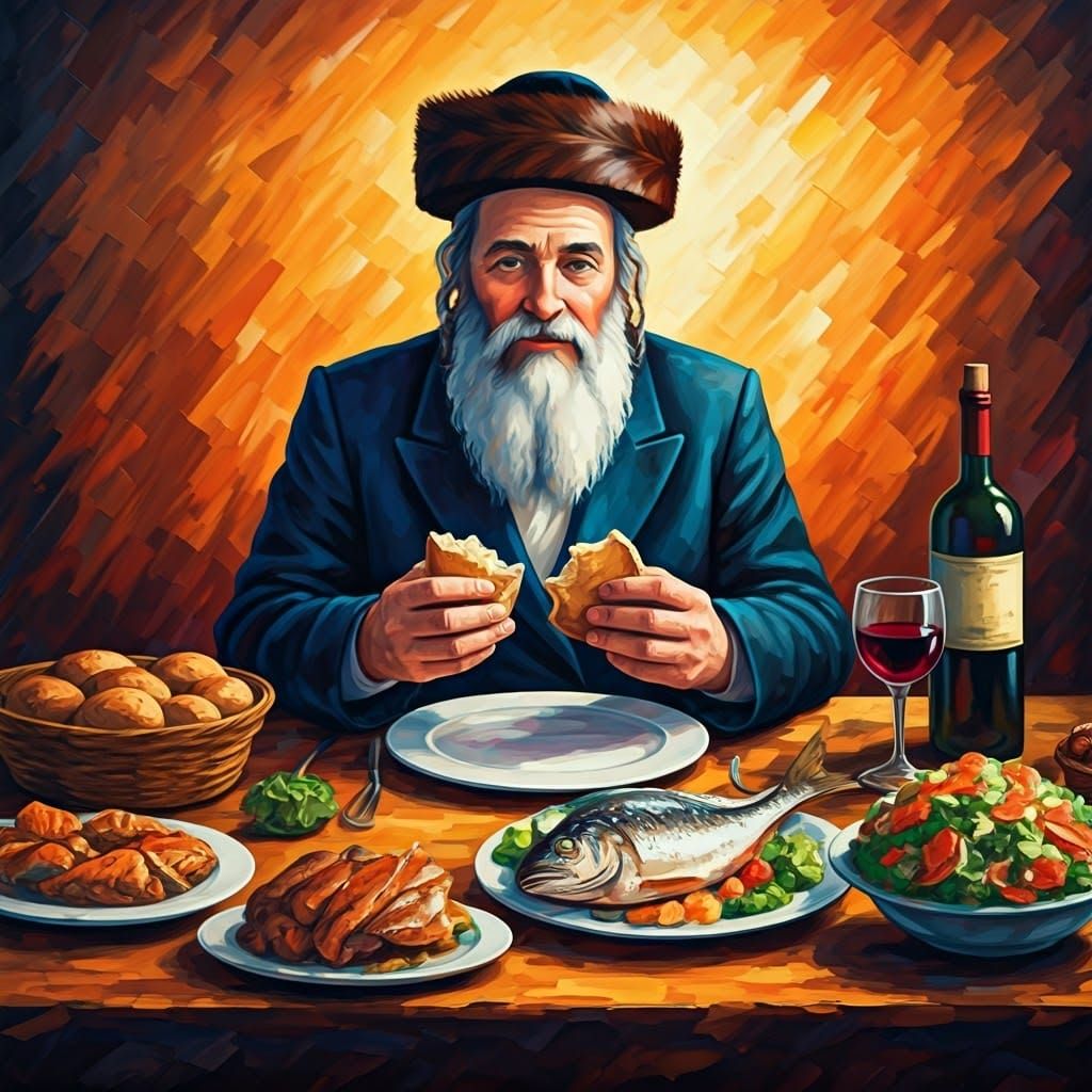 Sabbath Feast in Vibrant Gouache Style