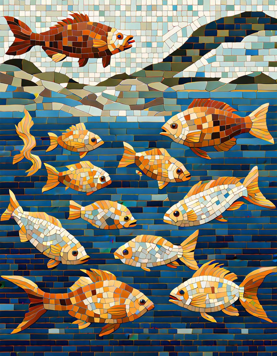 flat mosaic tile fish in the sea - AI Generated Artwork - NightCafe Creator