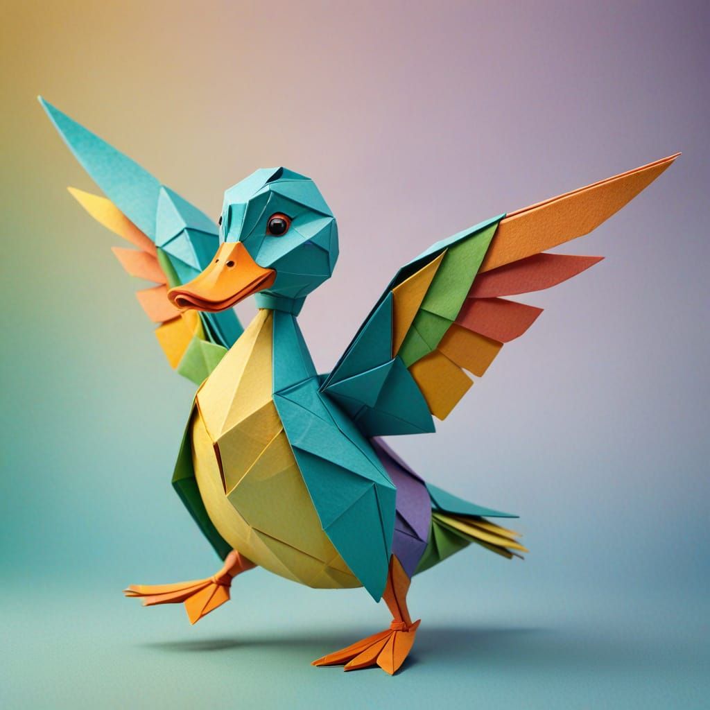 Happy dancing cartoon duck, origami style  by @Chris 