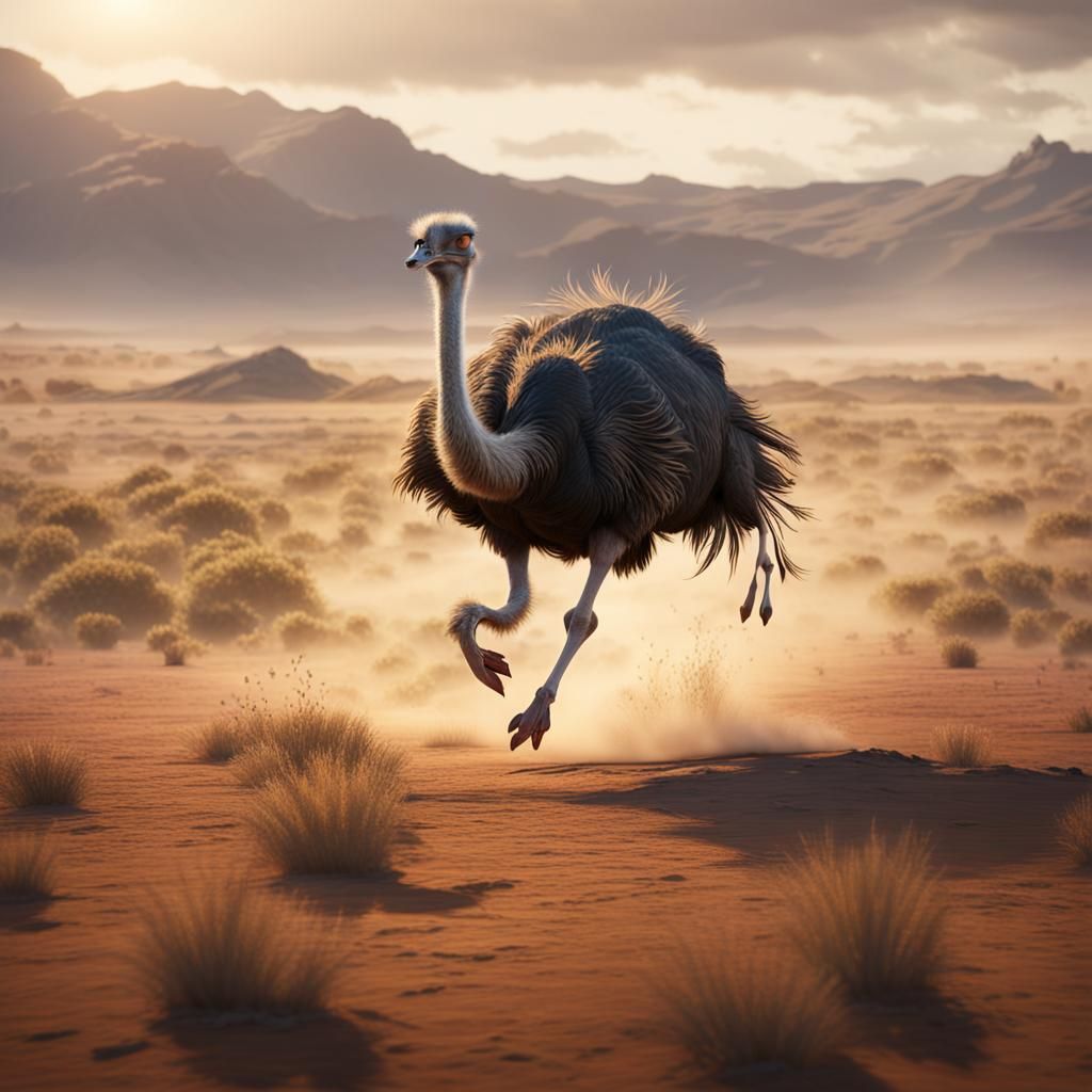 ostrich running on open plains