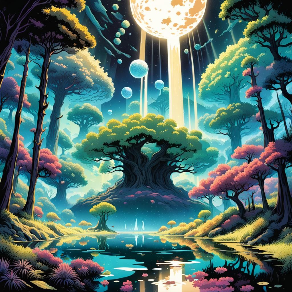 Exotic Bioluminescent Alien Planet with Twin Suns