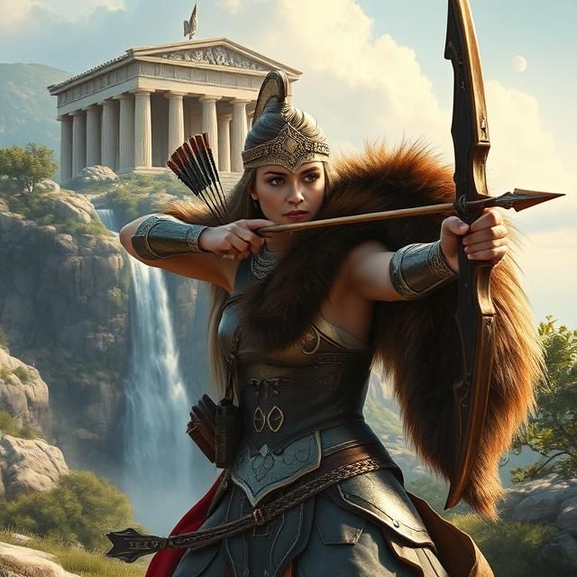 Ancient Amazonian warrior queen Connie Nielsen in full armou...