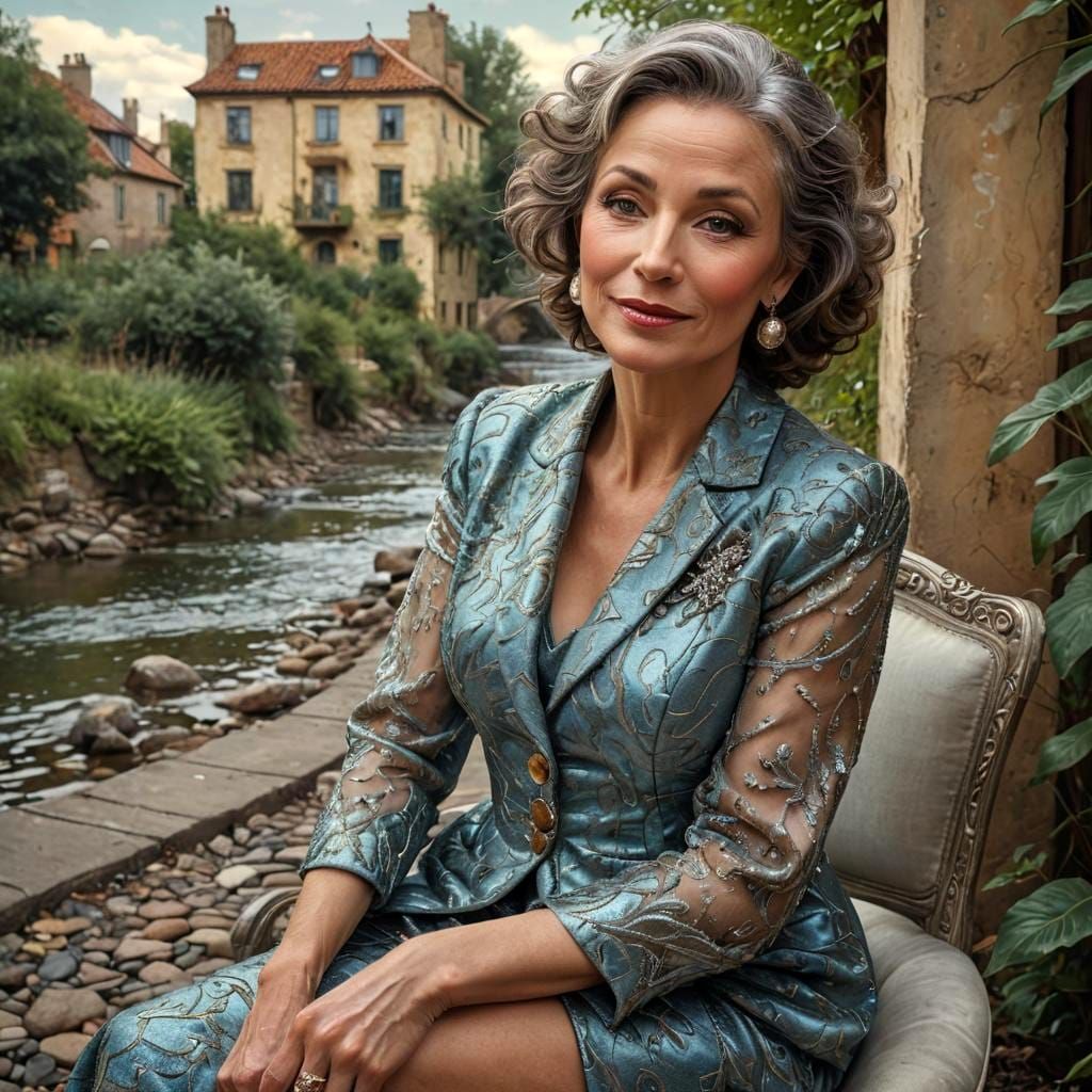 Elegant Lady in Surreal Landscape, Hyperrealistic Digital Ar...