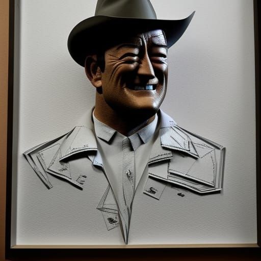 Paper sculpture of John Wayne