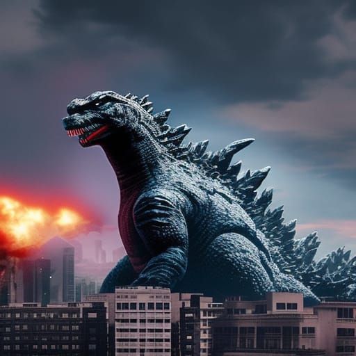 Godzilla attacking a city