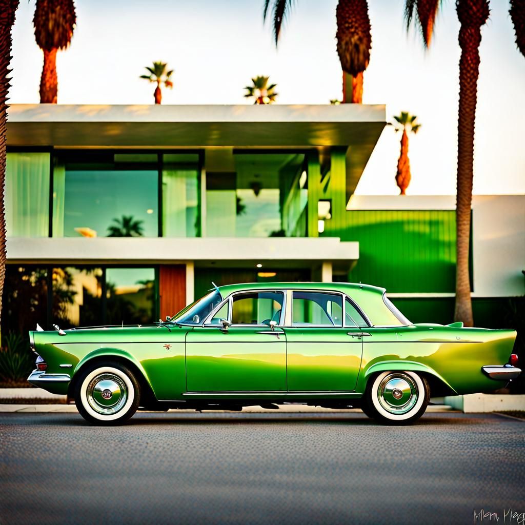 Light Metallic Green color car, 1960's Rolls Royce Toyota Ho...