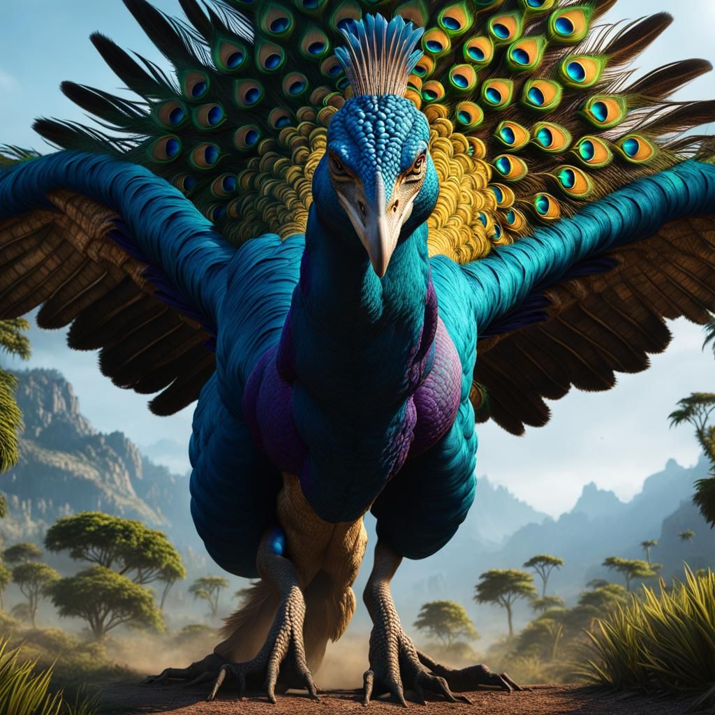 Trex peacock hybrid, fantasy, cinematic, atmospheric, master...