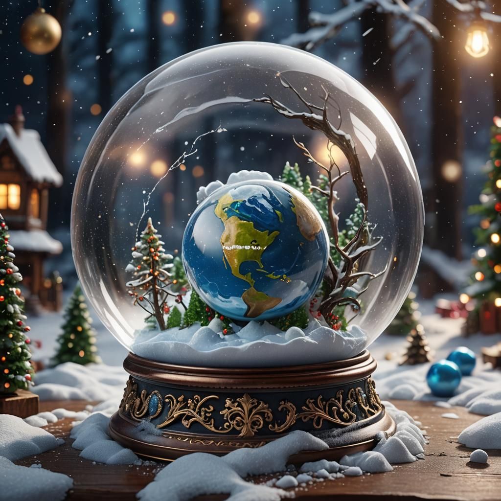 The planet Earth inside a snow globe that sits on a table