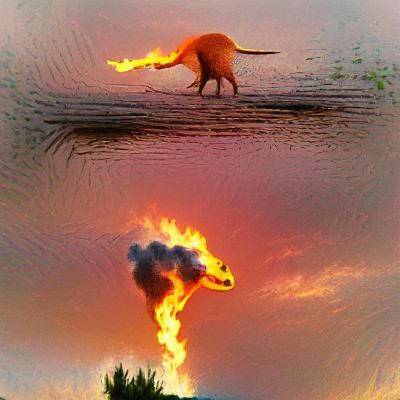 Dinosaur on fire