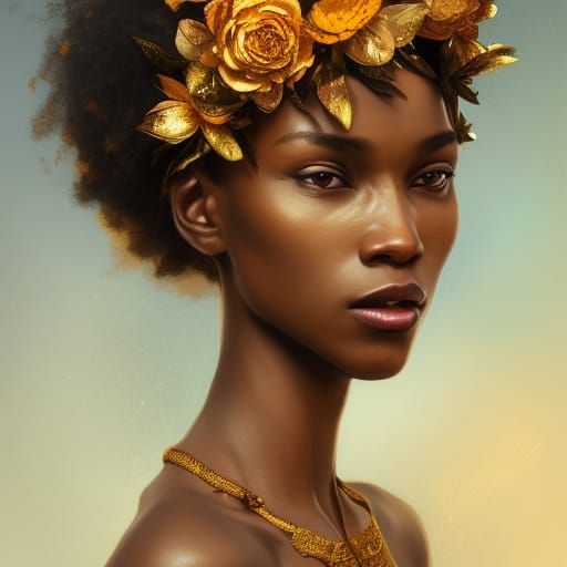 African woman with a golden flower crown - AI Generated Artwork ...