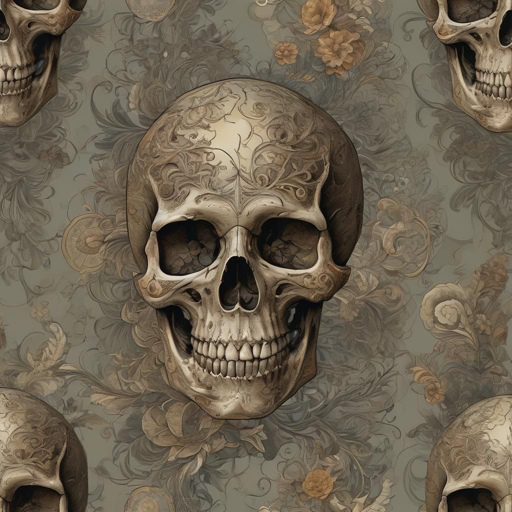 Abstract Skull Vector Art with Botanical Details