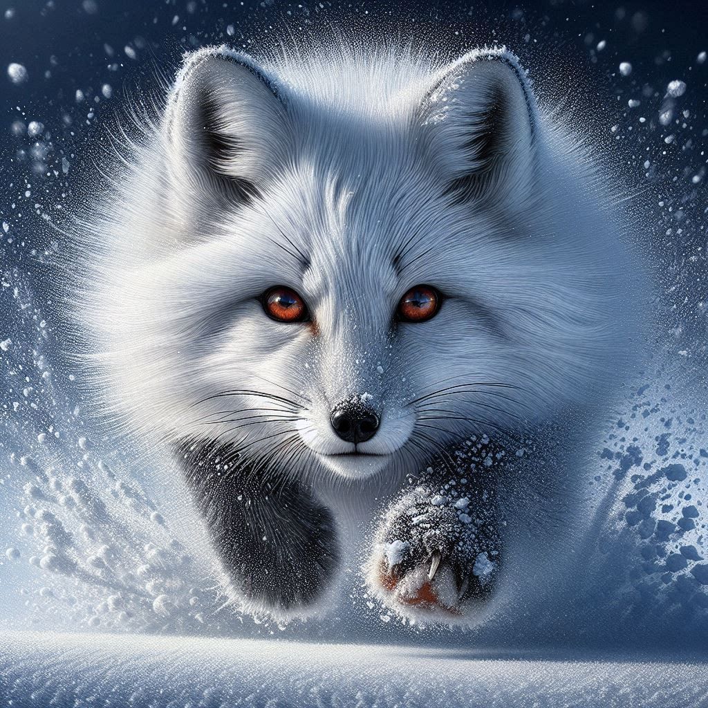snow fox on the hunt