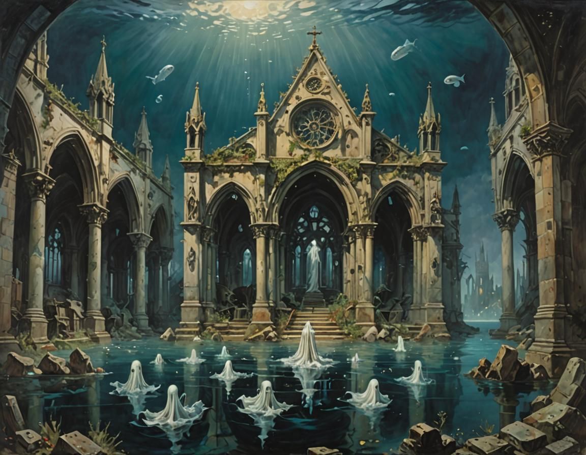 Cynus Cuneo painting, Gothic churchyard with ghosts sunken to the ...