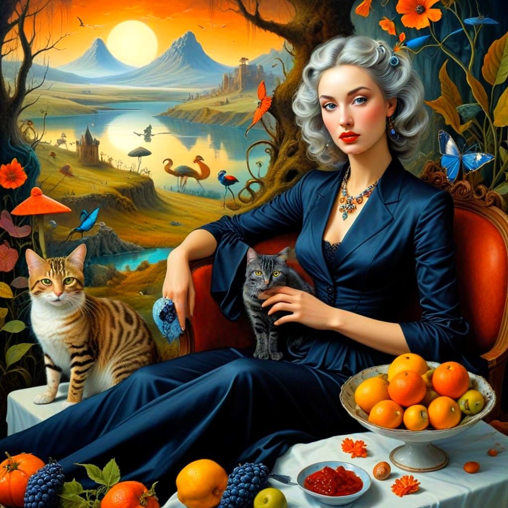 Ethereal Surrealist Women and Whimsical Creatures in Vibrant...