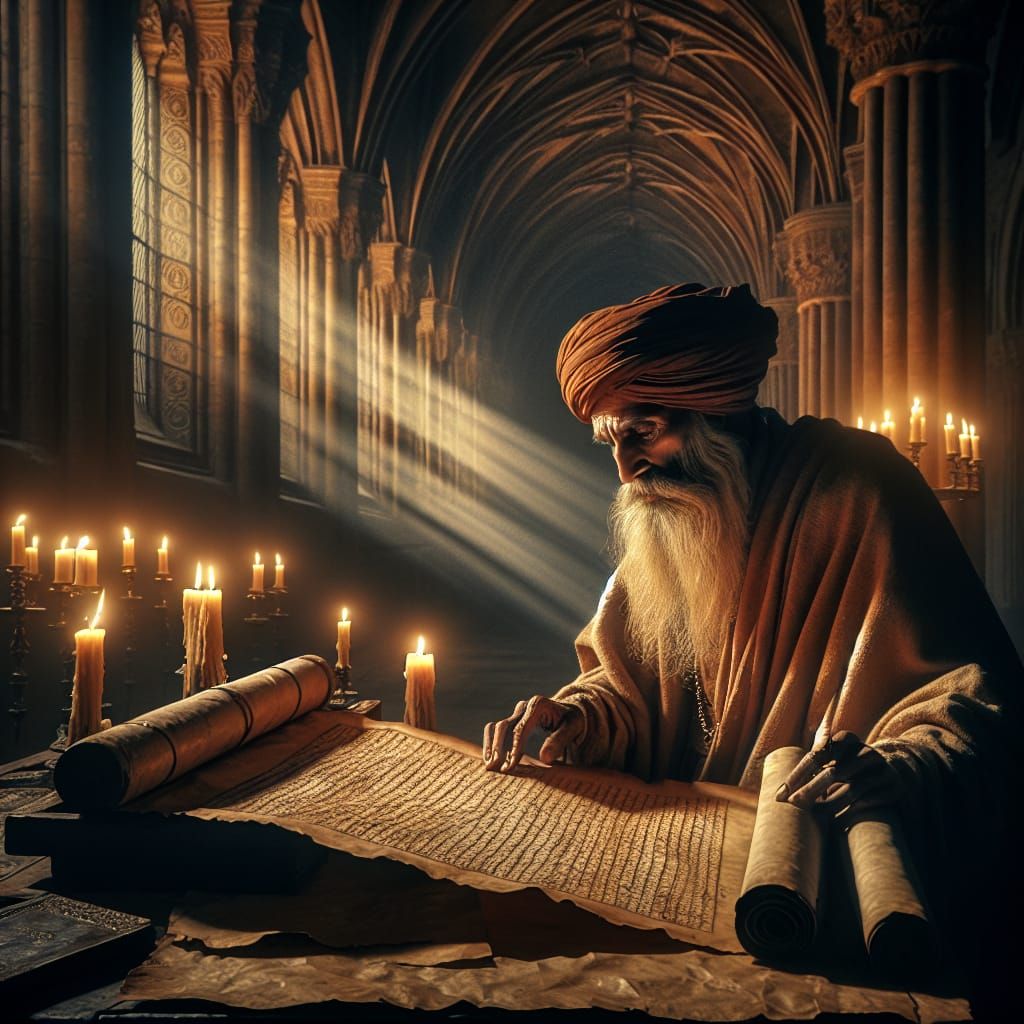 South Asian Friar Reading by Candlelight in Renaissance Styl...