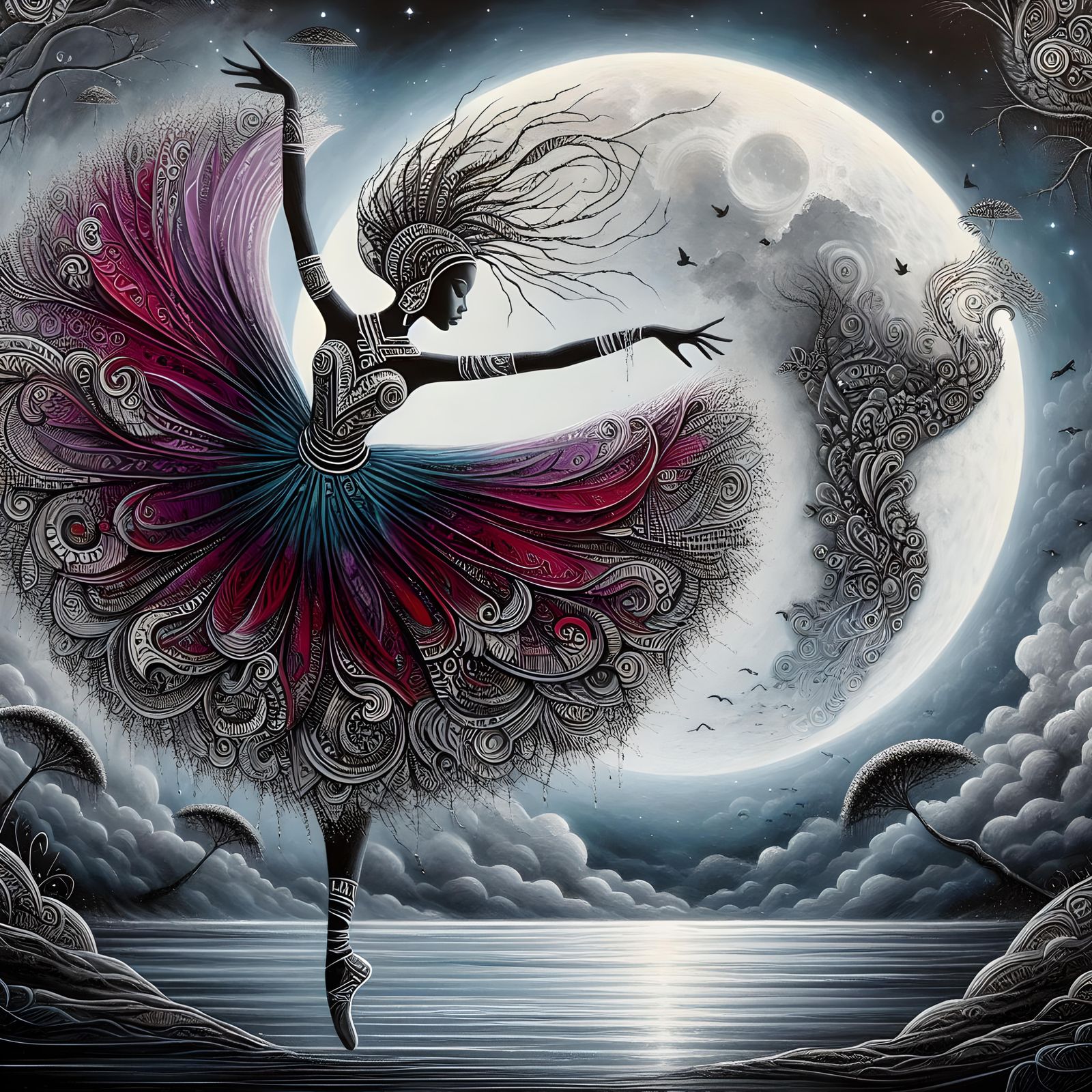 Etheral Tribal Ballerina in the Moonlight