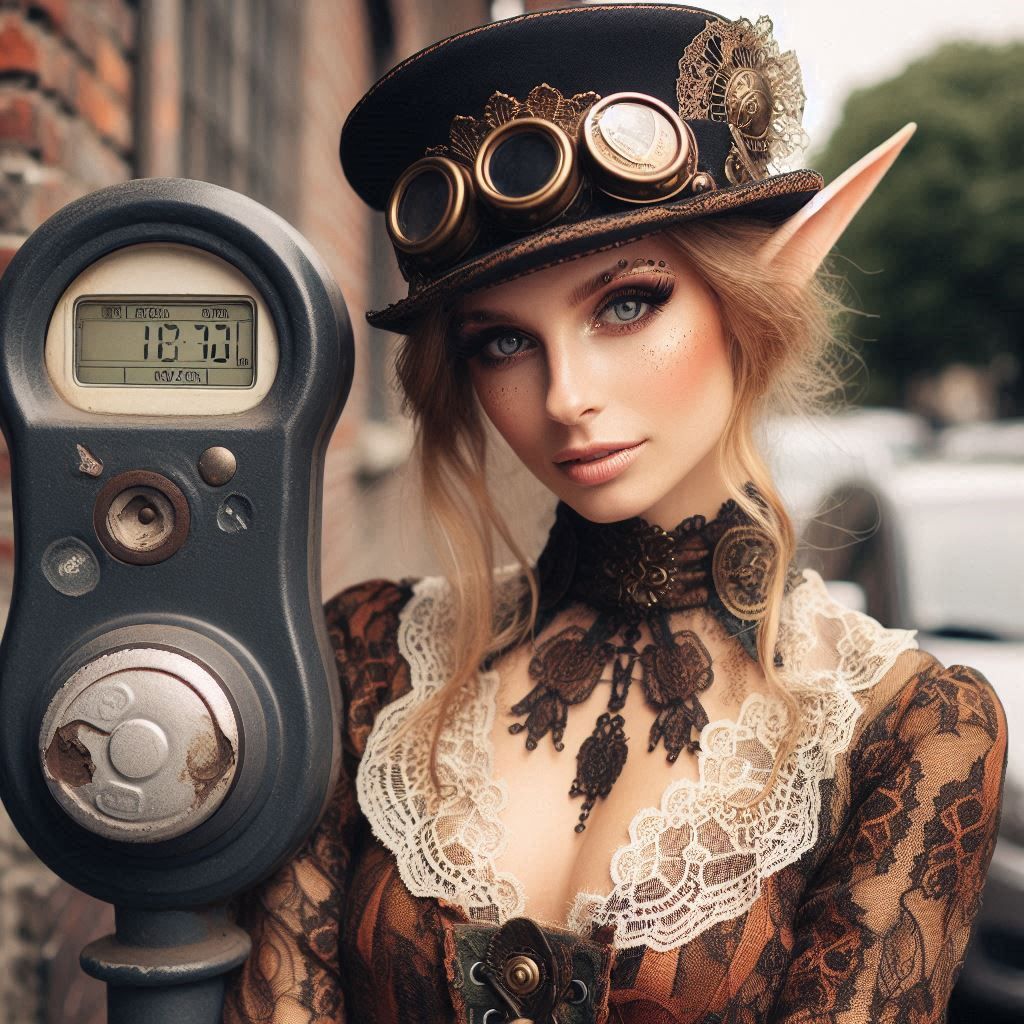 Steampunk elf and parking meter